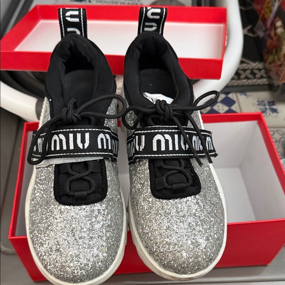 Miu Miu womens Sneakers - Silver and Black